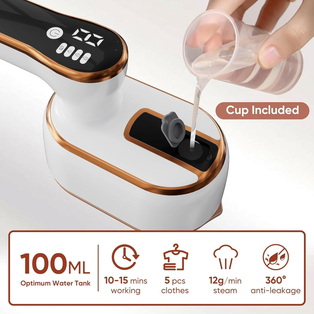 Upgraded - Portable Steamer for Clothes - LED Display & 3+1 Level Steam, Foldable Compact Mini Iron, Small Handheld Iron with Ironing Gloves, College Essential, White(Only for 110V, Such as Canada/US)