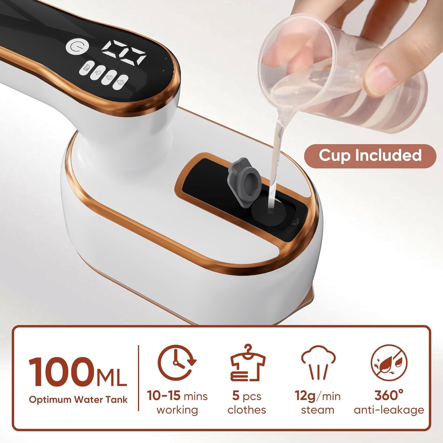 Upgraded - Portable Steamer for Clothes - LED Display & 3+1 Level Steam, Foldable Compact Mini Iron, Small Handheld Iron with Ironing Gloves, College Essential, White(Only for 110V, Such as Canada/US)
