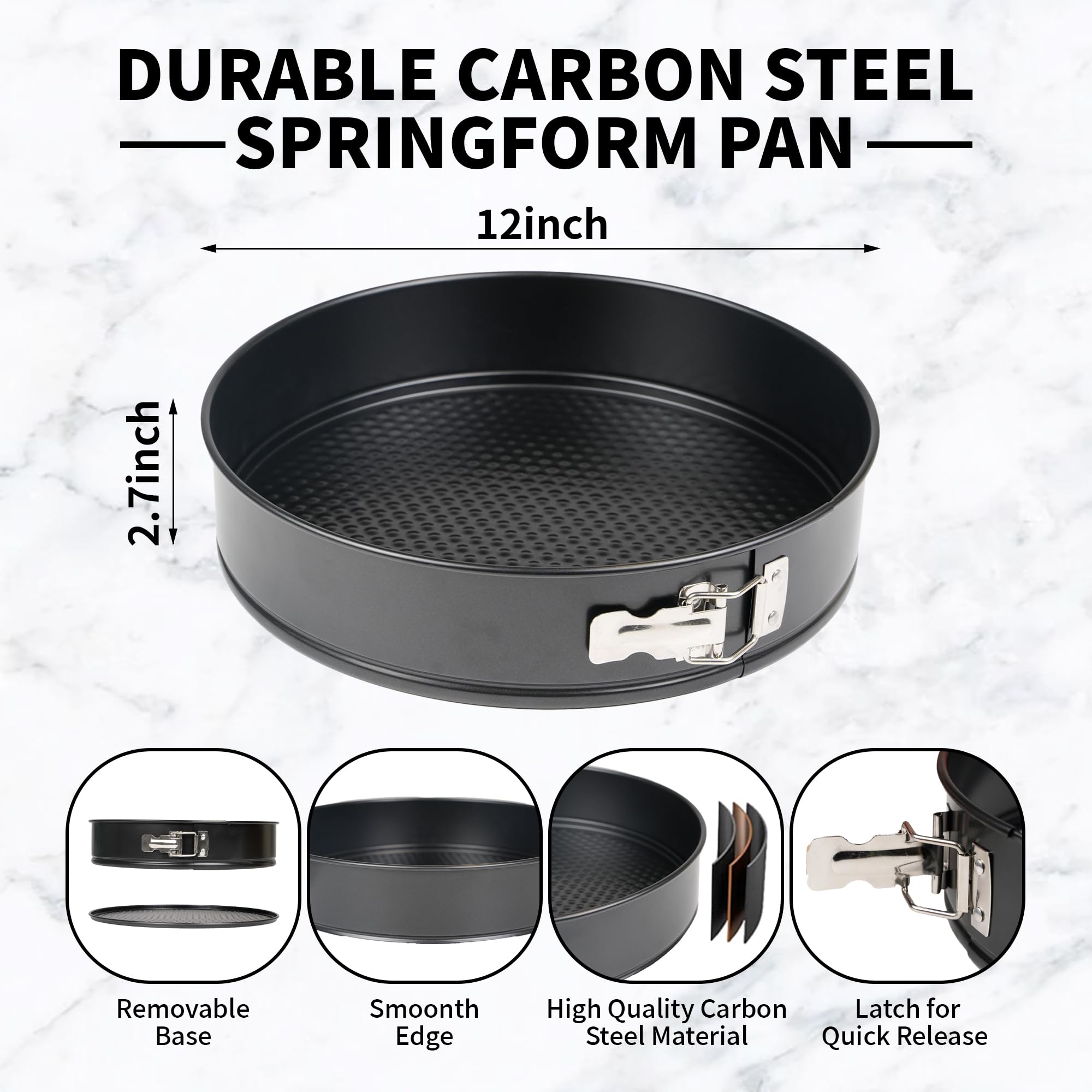 UWILLION Spring Form Cake Pans 12 Inch Springform Pan Nonstick Round Cheesecake Pan Carbon Steel Large Baking Mold Cake Tin for Christmas Birthday