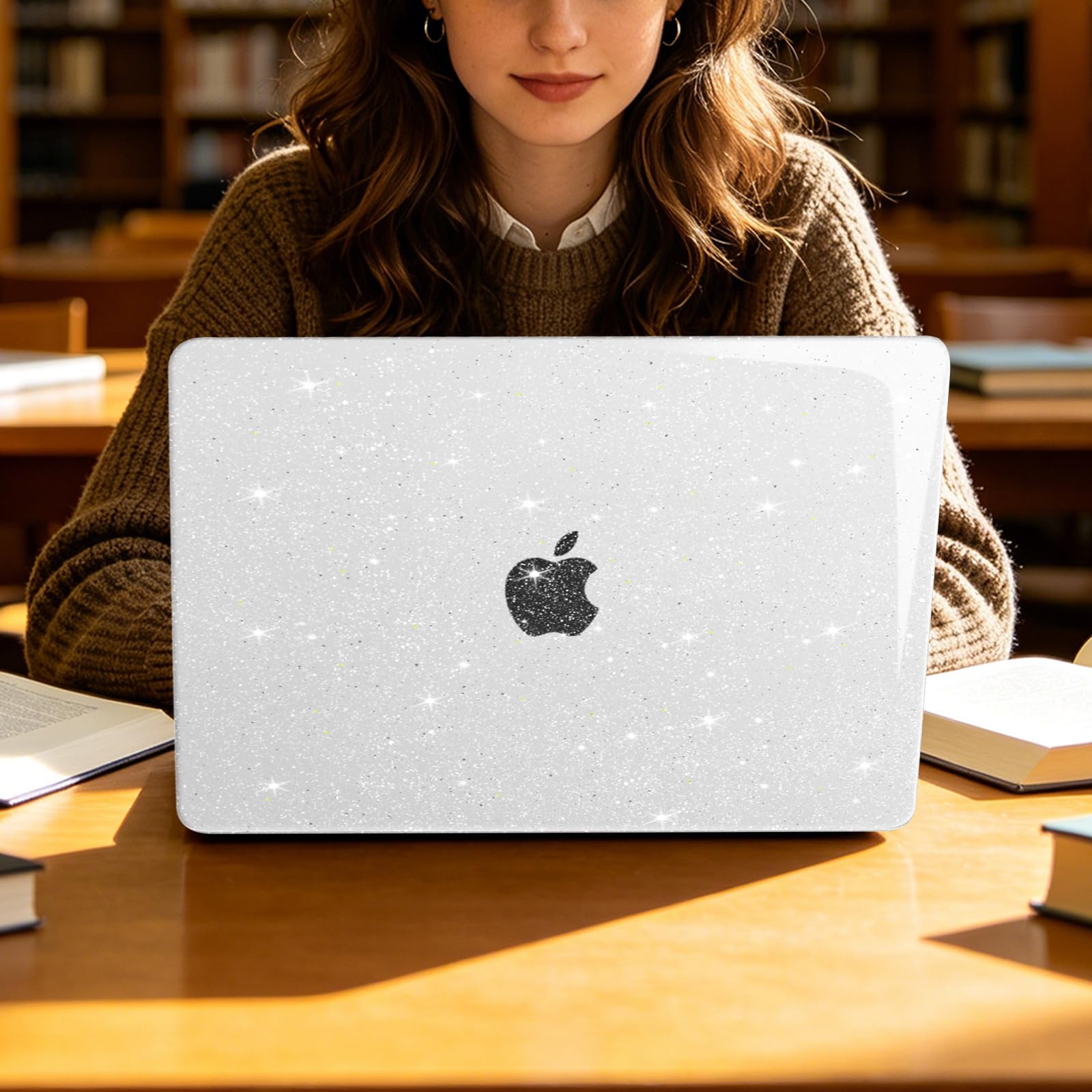 MOSISO Sparkly Glitter Case Compatible with MacBook Air 13 inch M5 2026 M4 2025 M3 M2 2024-2022 A3449 A3240 A3113 A2681, Hard Shell&Keyboard Cover&ScreenFilm&Pouch for MacBook Air 13.6, Transparent