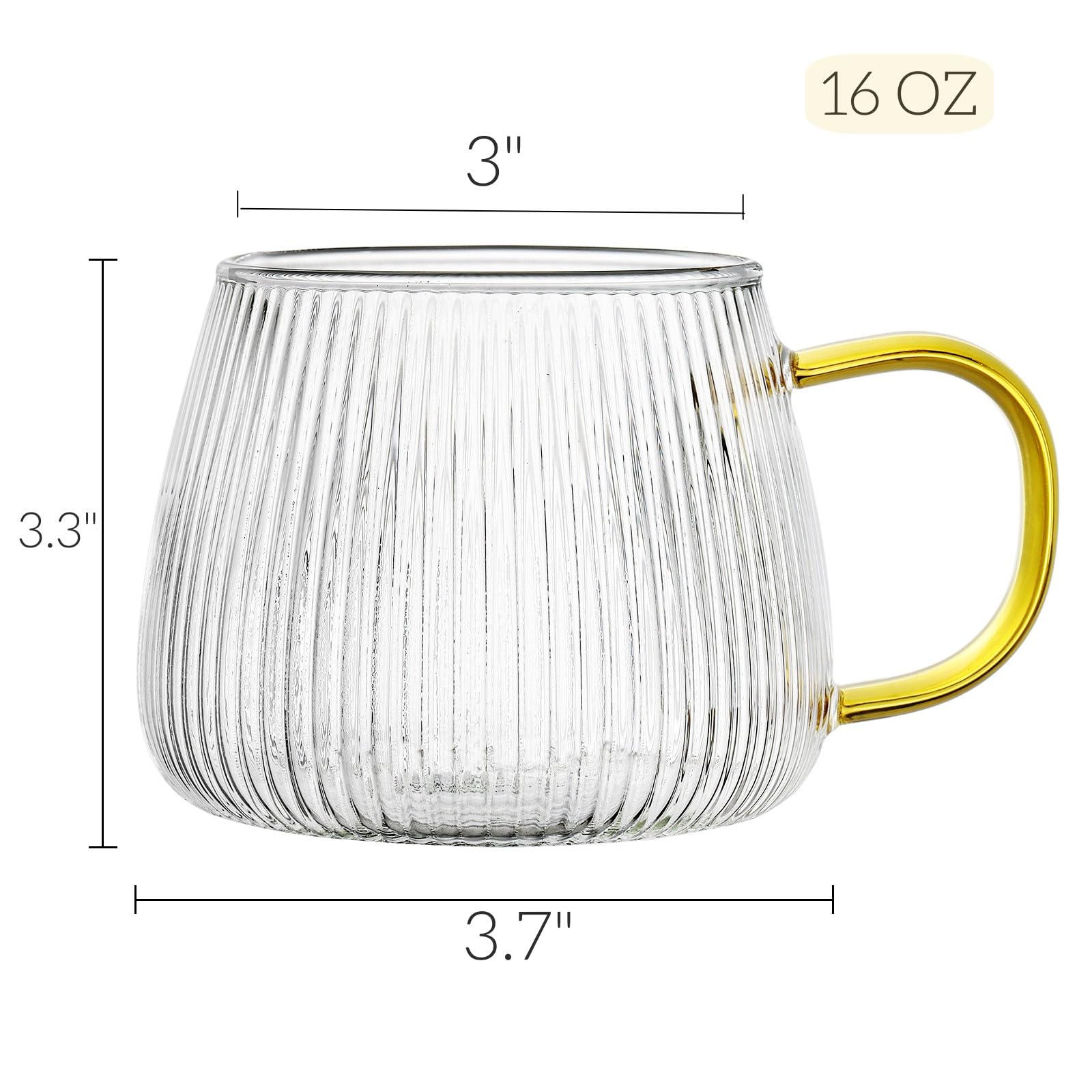 AVLA 6 Pack Glass Coffee Mugs, 16 OZ Unique Vertical Stripes Coffee Cup, Clear Large Tea Glasses with Handles, Vintage Transparent Glassware for Hot/Cold Beverages, Cappuccino, Latte, Espresso, Juice