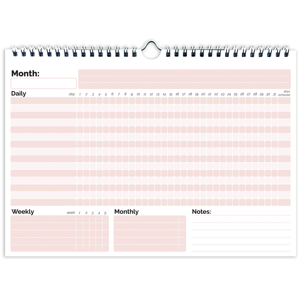 HADIGU Habit Tracker Calendar, (Undated 12 Month) with Spiral Bound and Hanger, A4 size (8.3"x11.7"), Habit Tracker Journal for Daily Weekly and Monthly Habit Tracking.