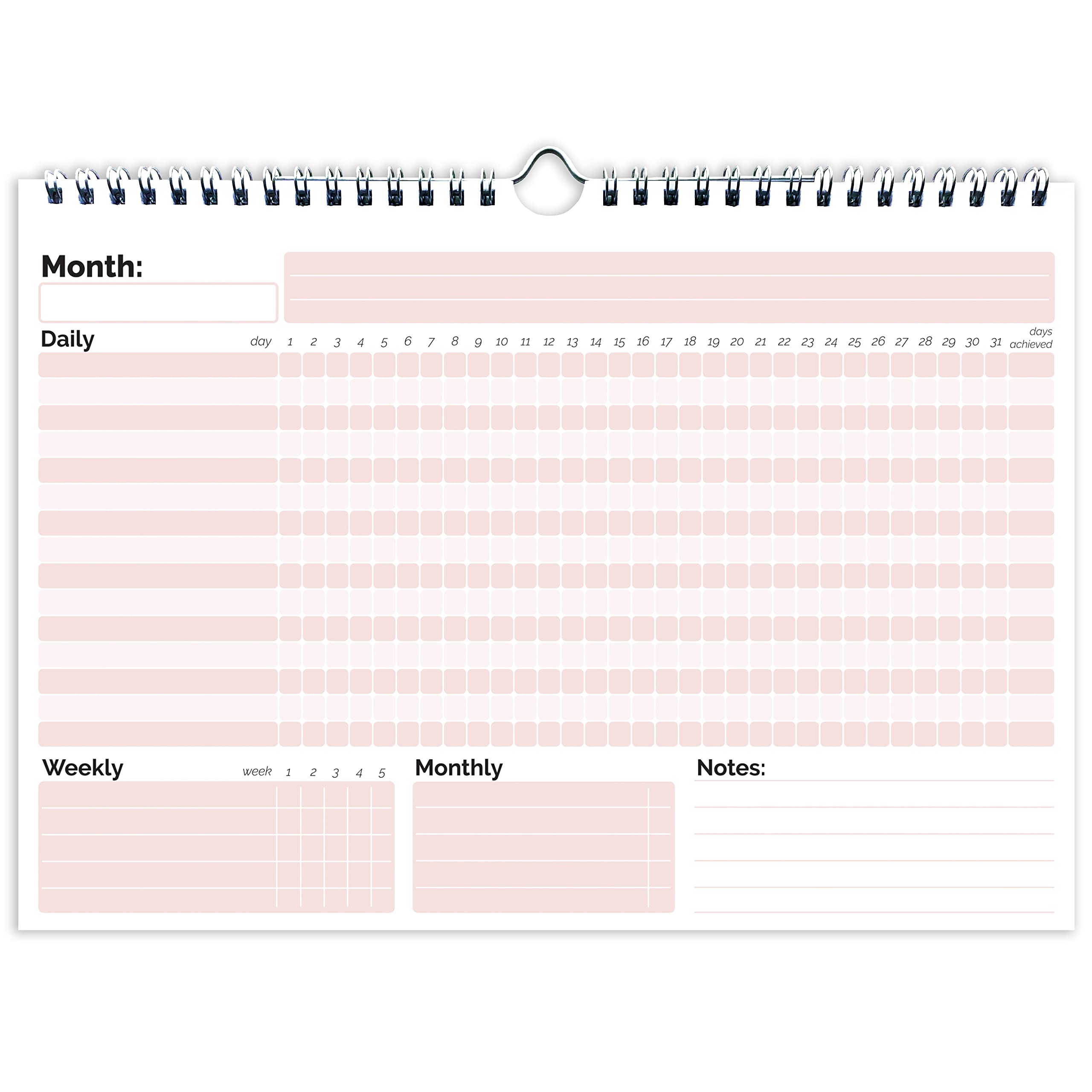 HADIGU Habit Tracker Calendar, (Undated 12 Month) with Spiral Bound and Hanger, A4 size (8.3"x11.7"), Habit Tracker Journal for Daily Weekly and Monthly Habit Tracking.