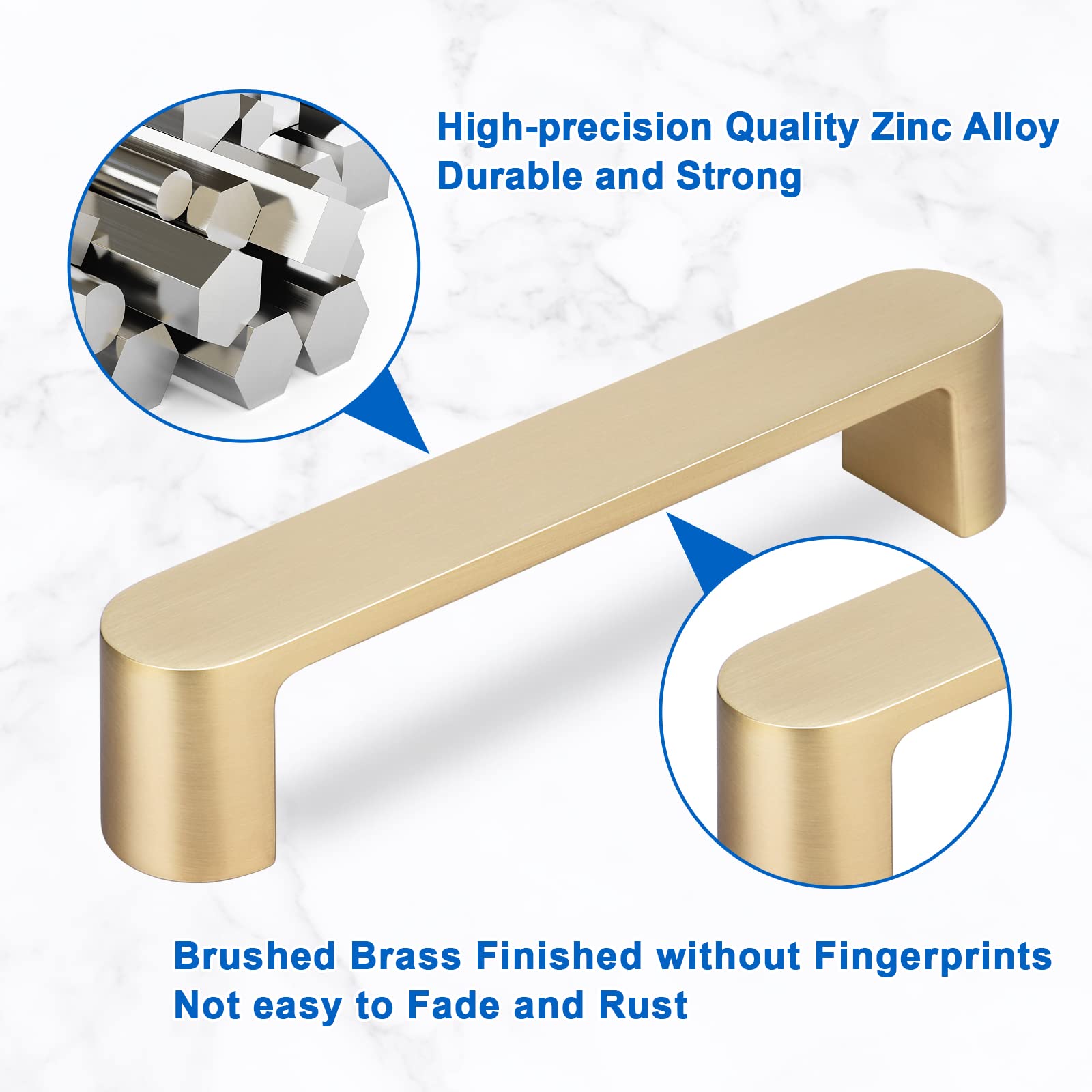 WEAVERBIRD 4 Pack Brushed Brass Cabinet Handles Drawer Pulls Furniture Cabinet Hardware Cupboard Closet Gold Handles Pulls, 3-3/4 inch (96mm) Hole Distance