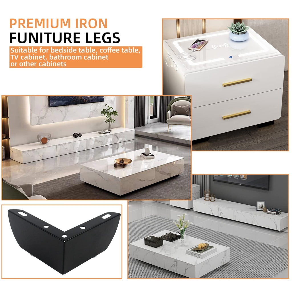 TamBee Furniture Cabinet Legs 2 Inch L Shape Metal Cabinet Cupboard Table Legs Furniture Feet Black for Coffee Table Cabinet TV Cabinet Legs, Pack of 4 (2in, Black)