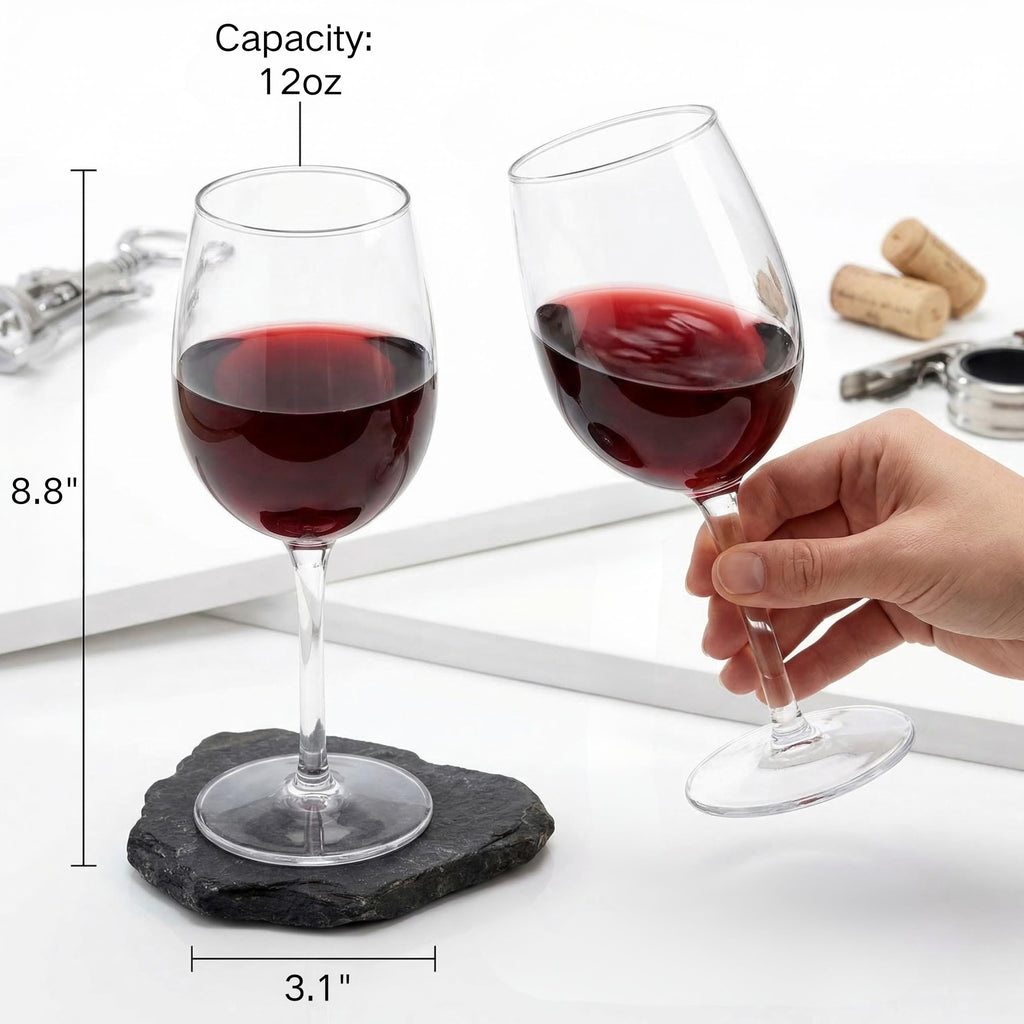 ZEAYEA 4 Pack Unbreakable Stemmed Wine Glasses, 12 oz Plastic Red Wine Glasses, Reusable Champagne Glasses, Outdoor Wine Goblets, BPA-Free Drink Glasses for Party Holiday Wedding Picnic