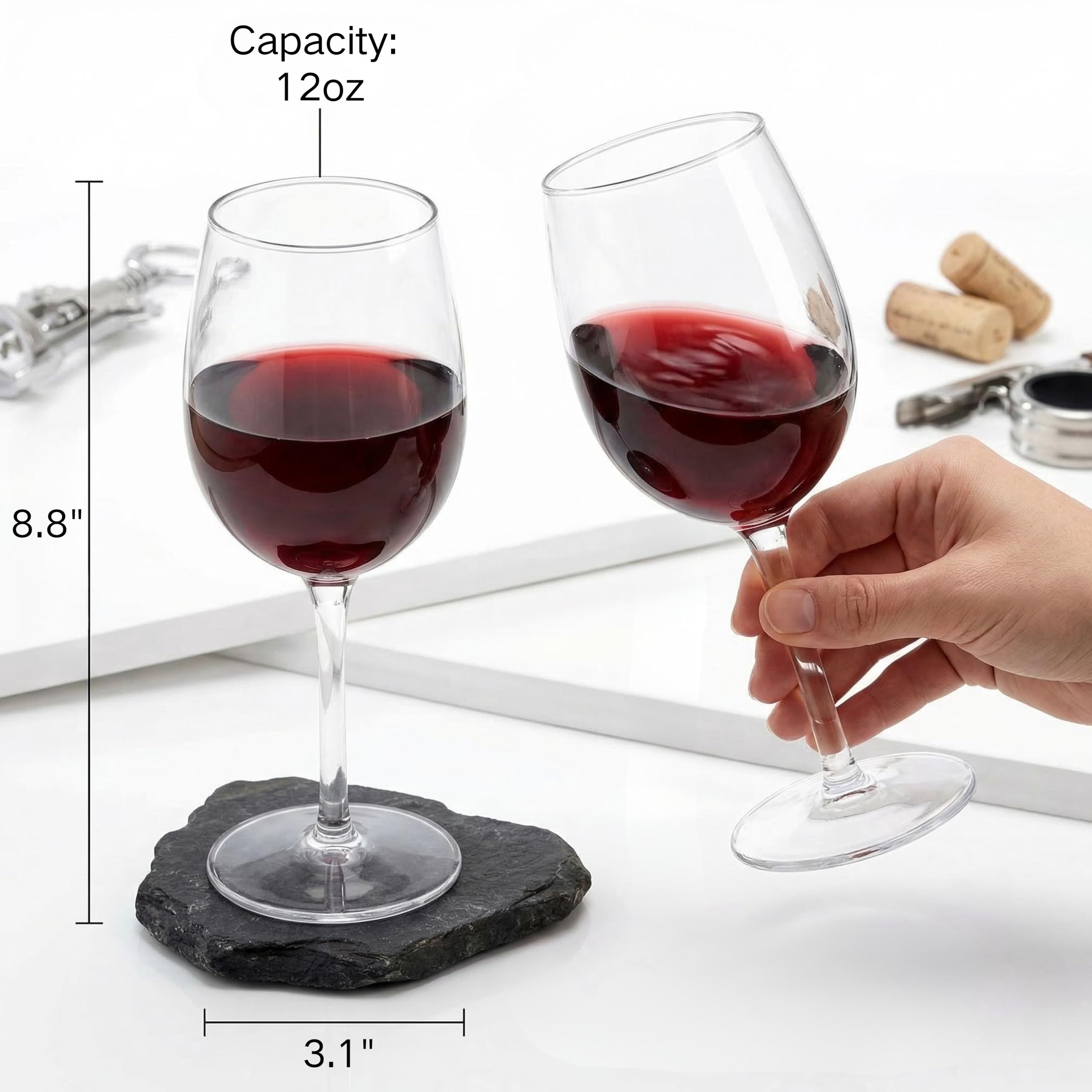 ZEAYEA 4 Pack Unbreakable Stemmed Wine Glasses, 12 oz Plastic Red Wine Glasses, Reusable Champagne Glasses, Outdoor Wine Goblets, BPA-Free Drink Glasses for Party Holiday Wedding Picnic
