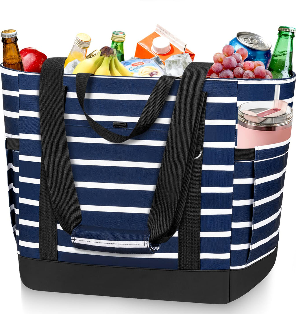 HUANLANG Soft Cooler Bag Insulated for Travel,Large Insulated Grocery Bags with Zippered Top,PEVA Collapsible Insulated Food Delivery Bag for Beach, Travel, Picnics