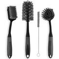Dish Brush Set of 4 with Bottle Water Brush, Dish Scrub Brush, Scrubber Brush and Straw Brush - Kitchen Scrub Brushes Ergonomic Non Slip Long Handle for Cleaning Cleaner Wash Dish Sink Dishes Cup Pot