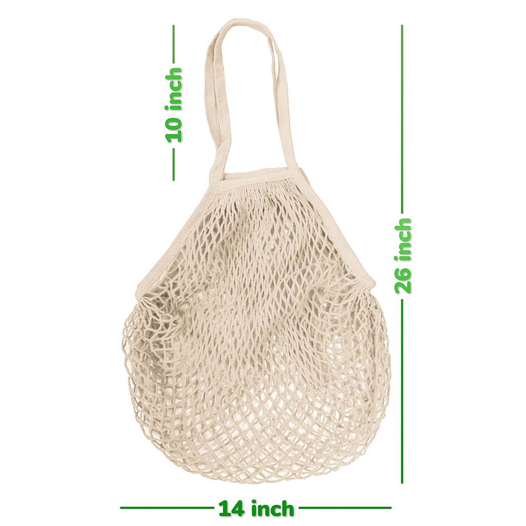 MERCURHOUSE 5 pack Cotton String Shopping Bags Reusable Washable Grocery Mesh Bags Organizer for Grocery Shopping Produce Net Bags with Longhandle for Fruit Vegetable Storage
