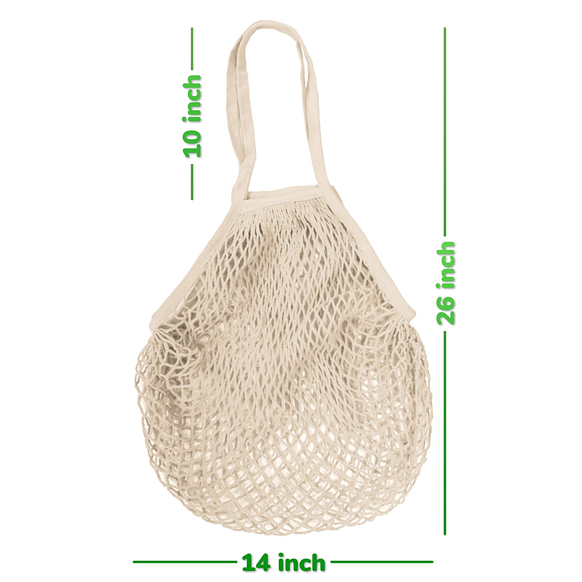 MERCURHOUSE 5 pack Cotton String Shopping Bags Reusable Washable Grocery Mesh Bags Organizer for Grocery Shopping Produce Net Bags with Longhandle for Fruit Vegetable Storage
