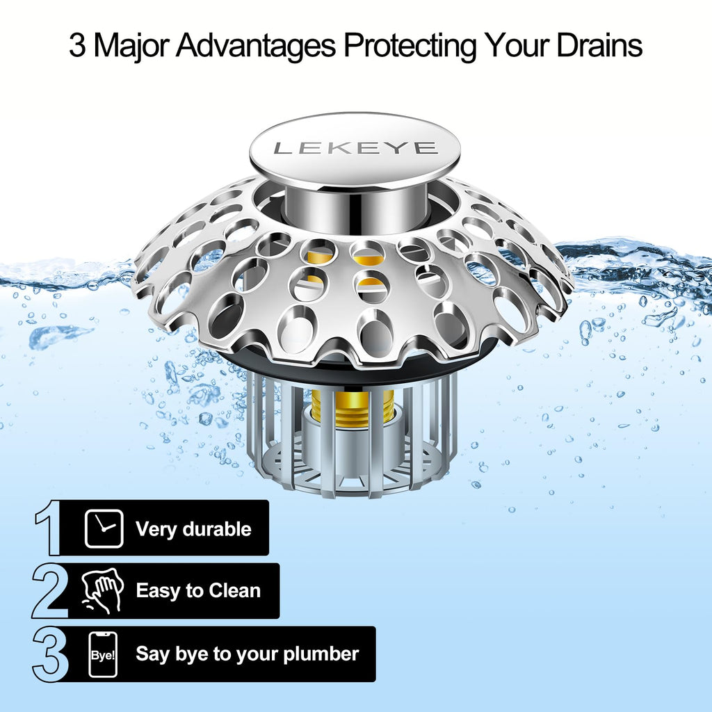 LEKEYE Tub Stopper | Shower Drain Hair Catcher | Bathroom Bathtub Plug | Pop Up Bathtub Drain Stopper for 1-1/2" to 1-3/4" Bath Drain Hole