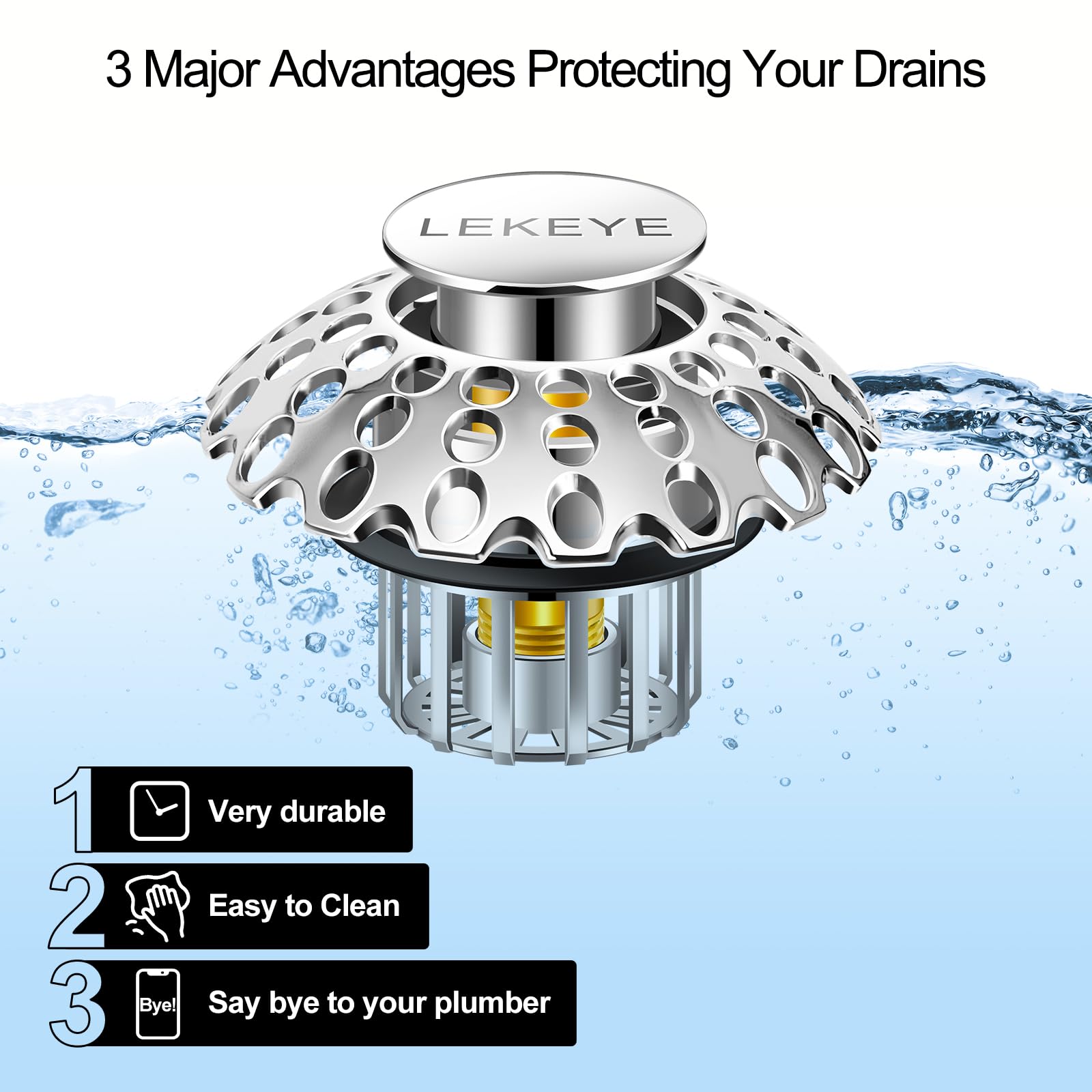 LEKEYE Tub Stopper | Shower Drain Hair Catcher | Bathroom Bathtub Plug | Pop Up Bathtub Drain Stopper for 1-1/2" to 1-3/4" Bath Drain Hole
