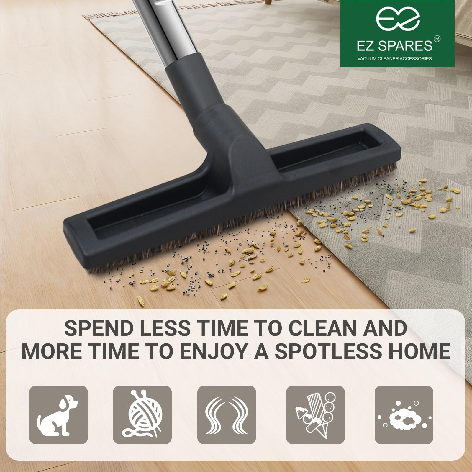 EZ SPARES Universal Horsehair Vacuum Brush Head,12" Lengthen Soft Bristle Tool for Hardwood Floor Vacuum Attachment,Compatible with Hoover,Eureka,Royal,Dirt Devil,Rainbow,Most Brand(Include a Adapter)