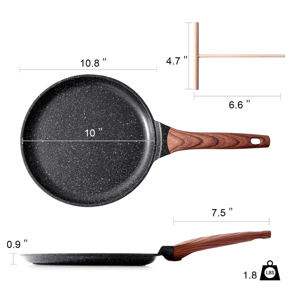 Kordisen Crepe Pan Nonstick, 10 Inch Granite Coating Comales para Tortillas Dosa Pan with Spreader, Induction Compatible, PFOA Free
