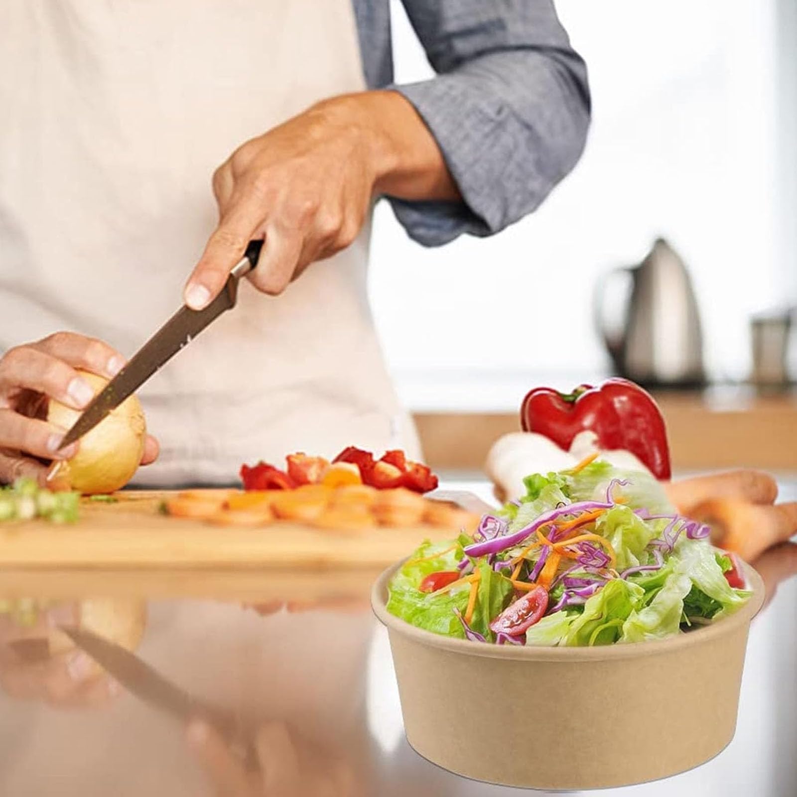 50 Pack Kraft Paper Bowls with Lid | 25 Oz Disposable Soup Salad Serving Bowls to Go Food Container forParty Dessert, Ice Cream, Yogurt, Microwave Freezer Safe