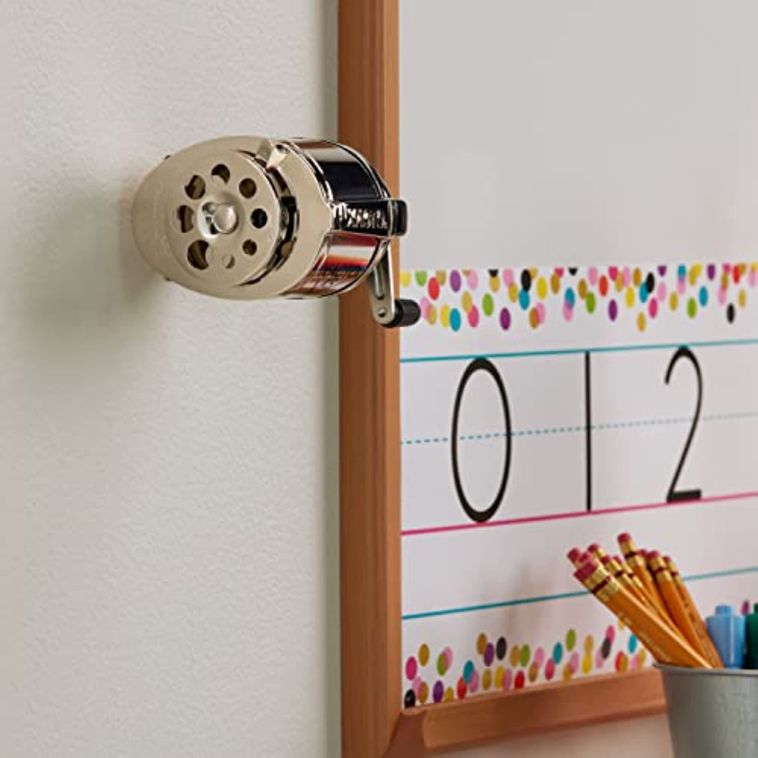 X-ACTO KS Manual Pencil Sharpener, Wall Mountable Metal Pencil Sharpener, Adjustable for 8 Pencil Sizes, Stainless Steel