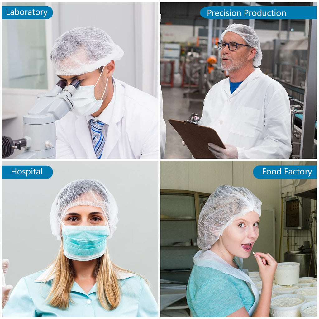 100 Pieces Disposable Non-Woven Clip Caps Mob caps hairnets Head Cover, 21", with 6 Colors for You to Choose. (White)