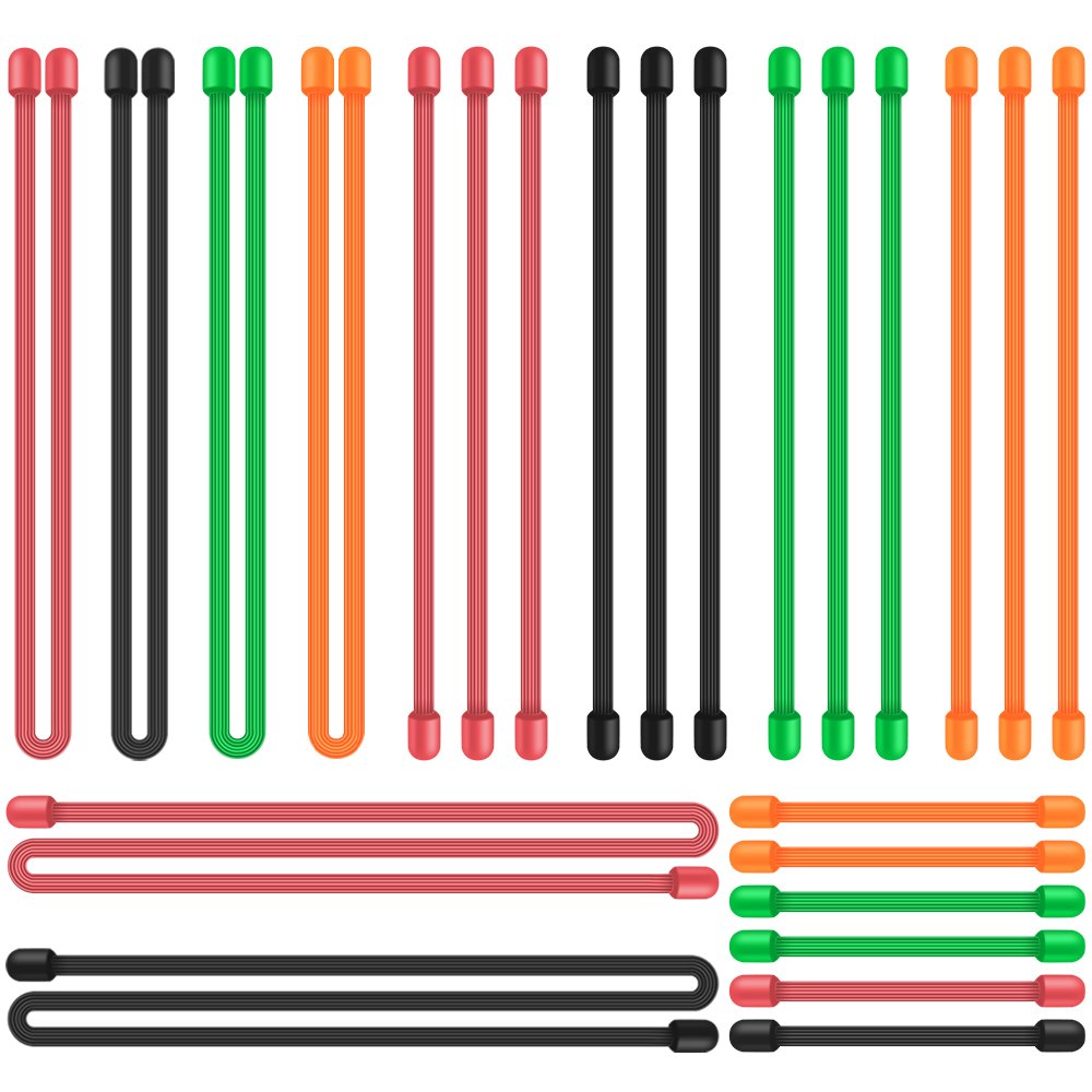 24 Pcs Twist Ties, SENHAI 18" 12" 3" & 6" Silicone Cable Ties Reusable Rubber Straps Holder for Cord Management Cording Hanging - Black, Green, Orange, Red