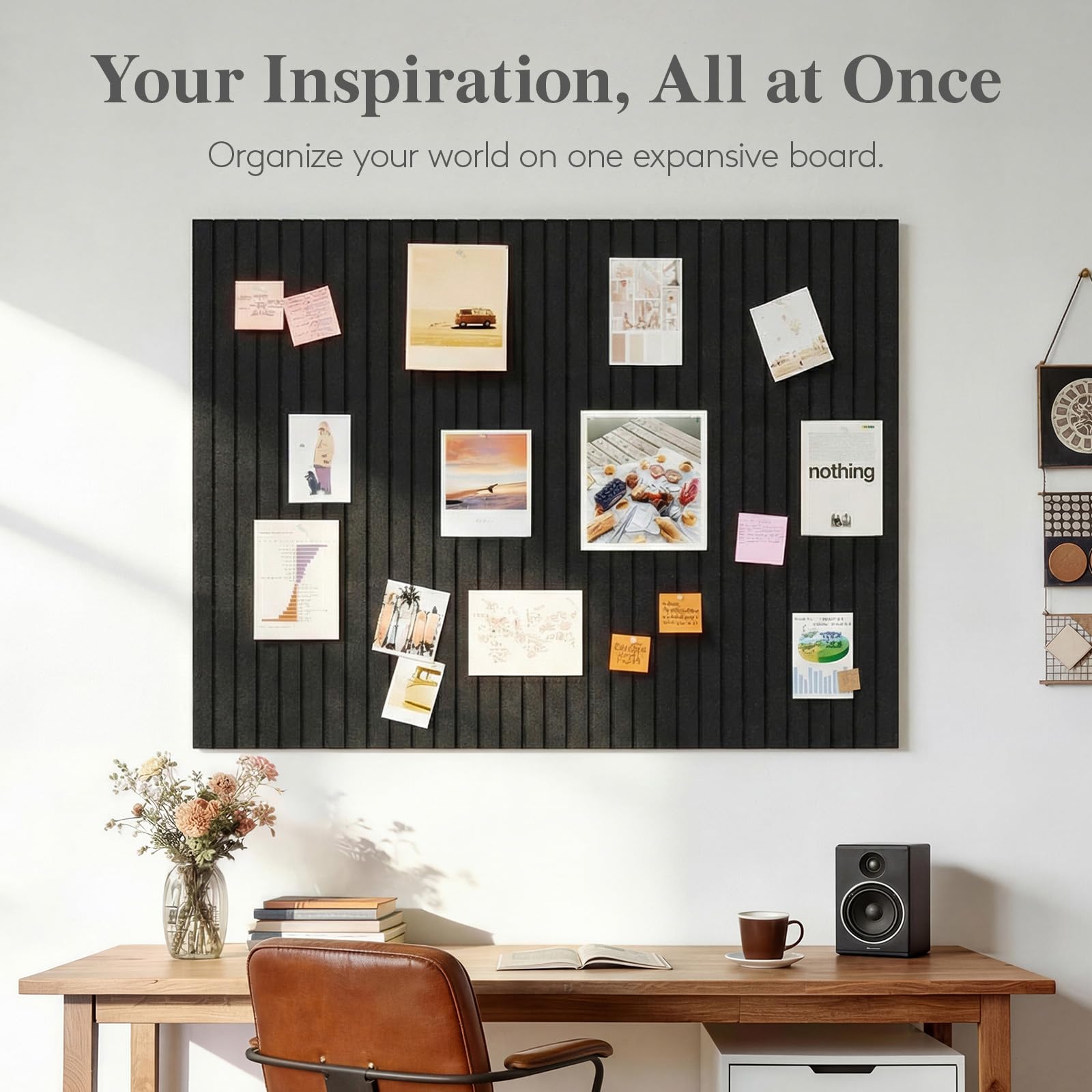 Lifewit 36"x 24" Felt Bulletin Board with Self-Adhesive, 6 Pack Cork Board Alternative for Walls, Large Pin Board Vision Board Message Board with 30 Pushpins for Office Decor, Beige Stripe