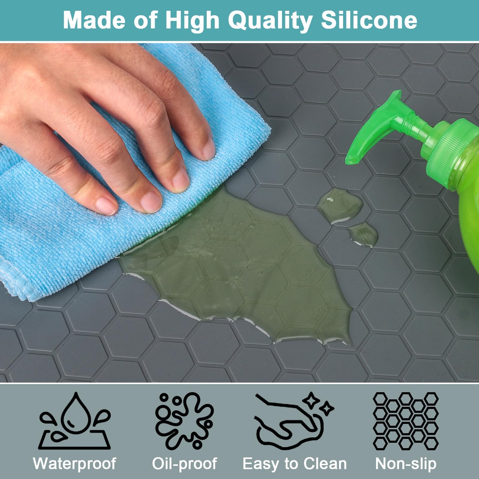 Under Sink Mats for Kitchen Waterproof, Silicone Under Kitchen Sink Mats and Protectors for 34" x 22" Cabinets, Under Sink Tray Organizer, Shelf Liners Cabinet Liner for Kitchen and Bathroom, Gray