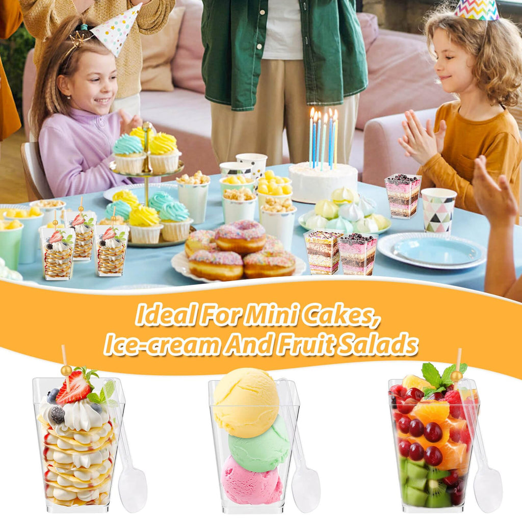 Jupwalz 190 Pcs 5 OZ Dessert Cups Set with Spoons Cocktail Picks, Clear Mini Dessert Shooter Cups, Plastic Parfait Cups for Party Appetizers Yogurt Pudding Fruit Ice Cream Jello Shooter Cup