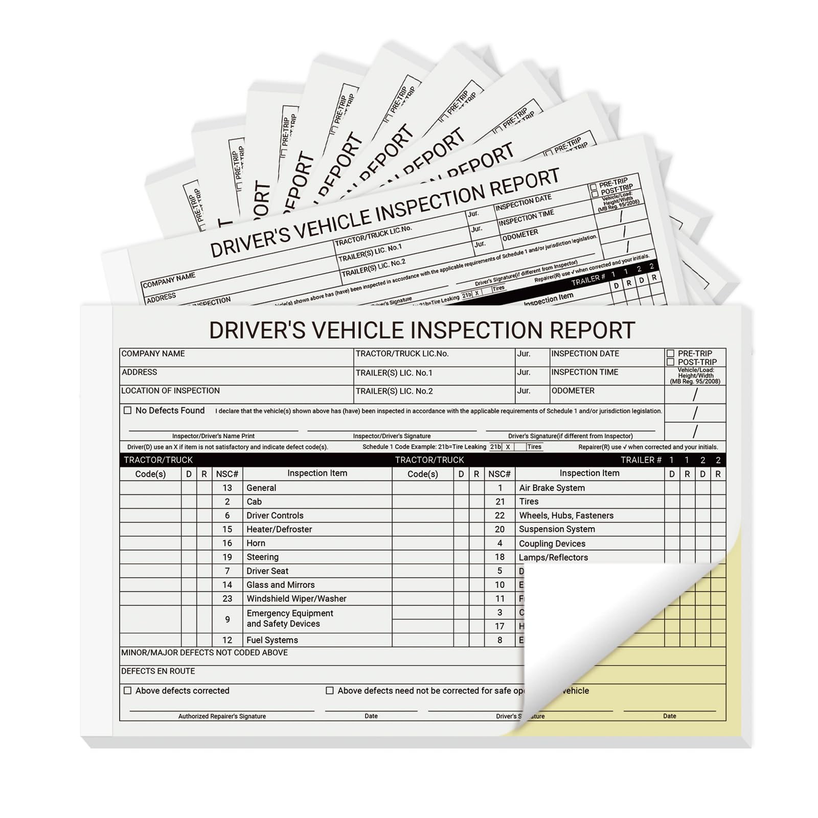 suituts 12 Pack Canadian Driver’s Vehicle Inspection Report Book/Forms, 2 Part Carbonless, 5.5 x 8.5 Inch Daily Pre-Trip Checklist Log for Truck Drivers (31 Sets Each Pack)