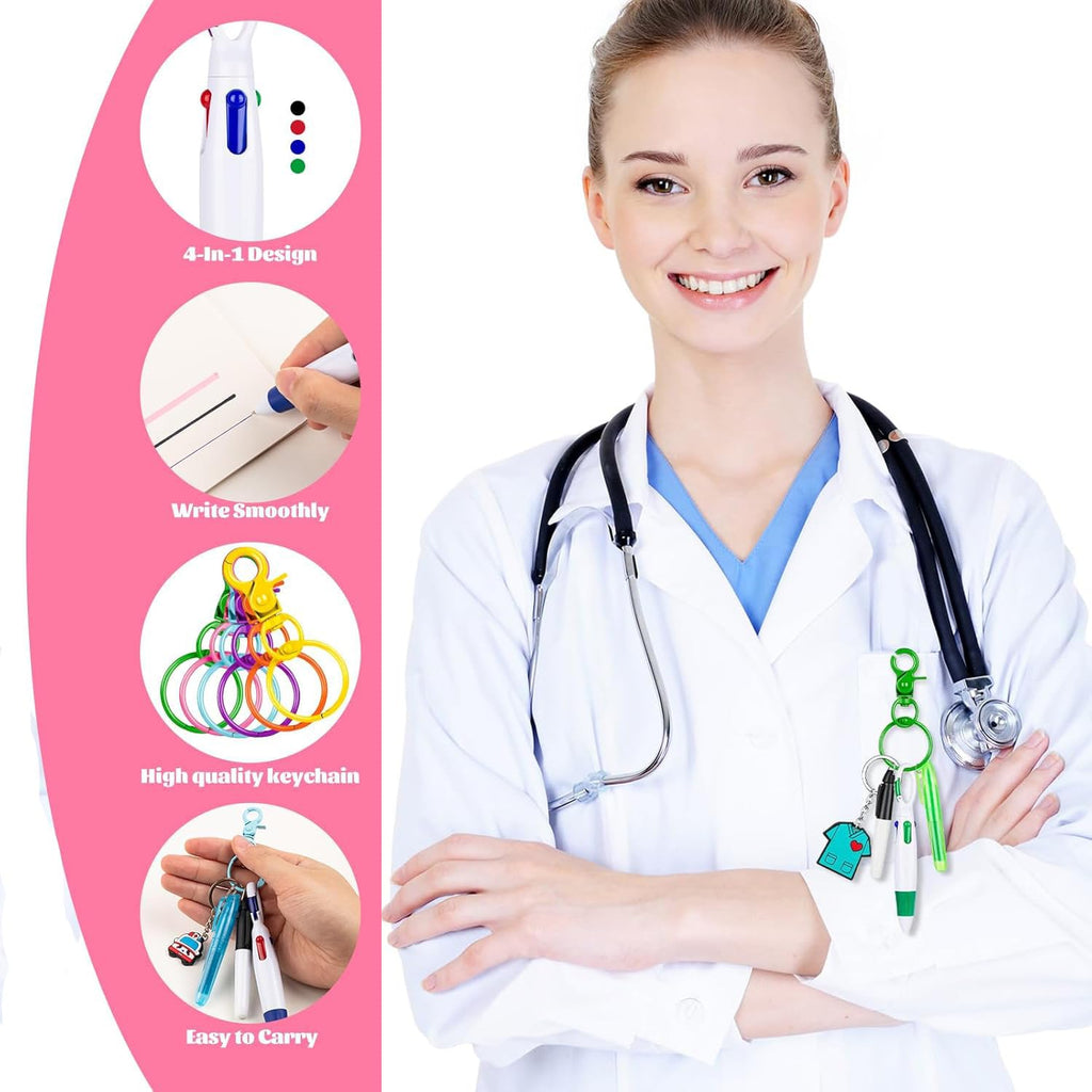 Mini Highlighter Nurse Pens for Badge Reel Pen Include 6 Tip Highlighter 6 Permanent Marker Pen and 6 Retractable Ball Pen with 6 Nursing Keychain Clip Christmas Gift (30pcs)