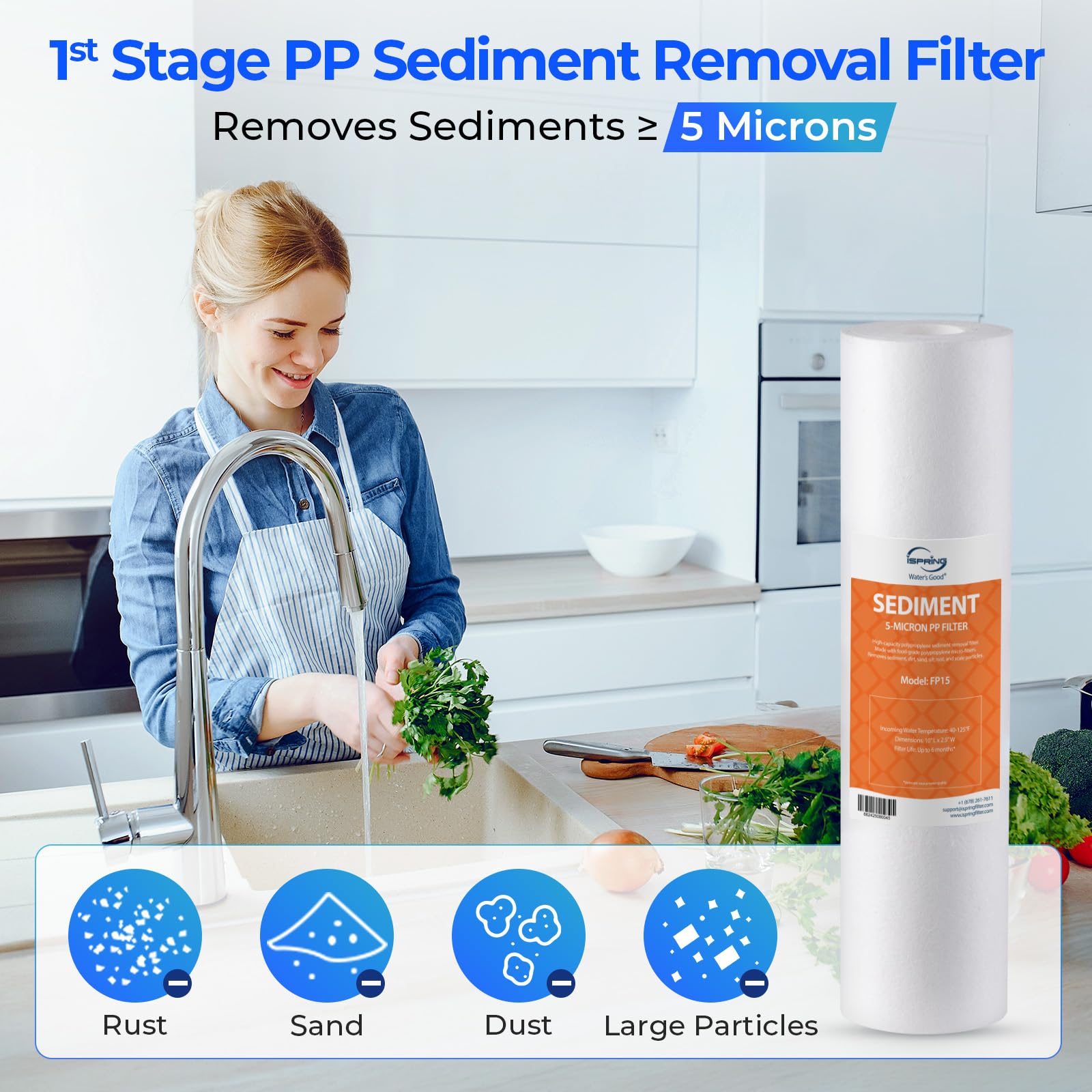 iSpring F3 6-Month Prefilter Replacement Supply Filter Cartridge Pack Set for Standard Reverse Osmosis RO Systems, F3, White
