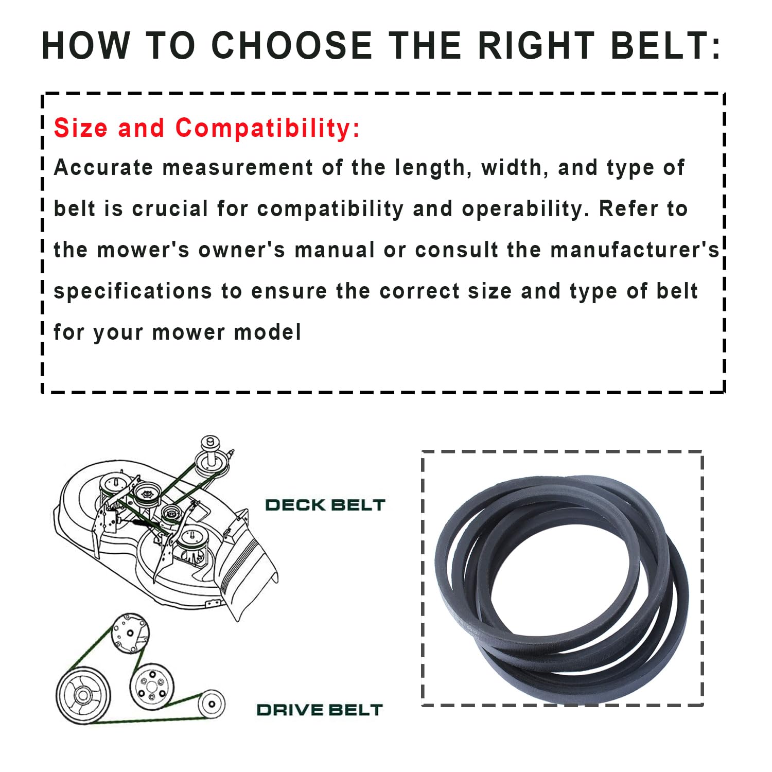 144959 Belt Compatible with Craftsman LT1000 LT2000 LT3000 42'' Lawn Mower,1/2'' X 95'' Premium Belt Lawn Mower Parts,Replace 130801 24690 160855 144959 144959D AYP Sears Roper Poulan Pro
