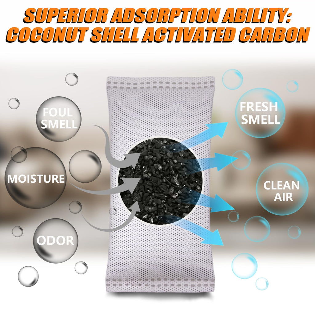 Coconut Shell Charcoal Air Purifying Bags 50g, Removes Odors and Moisture, Nature Fresh Air Purifier Bags, Odor Eliminator for Home, Car, Pets, Bathroom, Basement