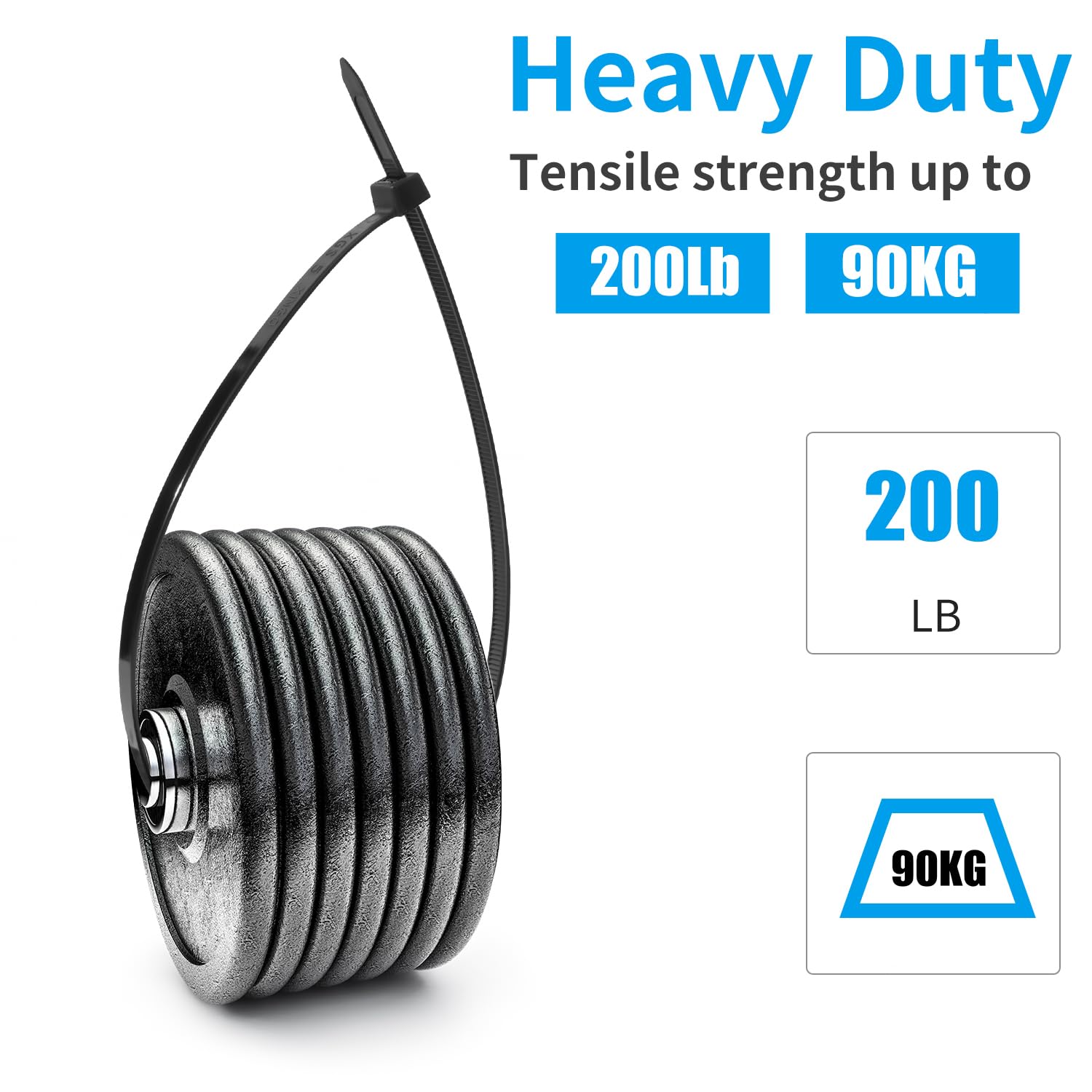 XINGO 16 inch Black Zip Ties Heavy Duty 100 PCS, 200 LBS Ultra Strong Plastic Wire Ties, Large Cable Ties Extra Long Tie Wraps, Indoor and Outdoor UV Resistant