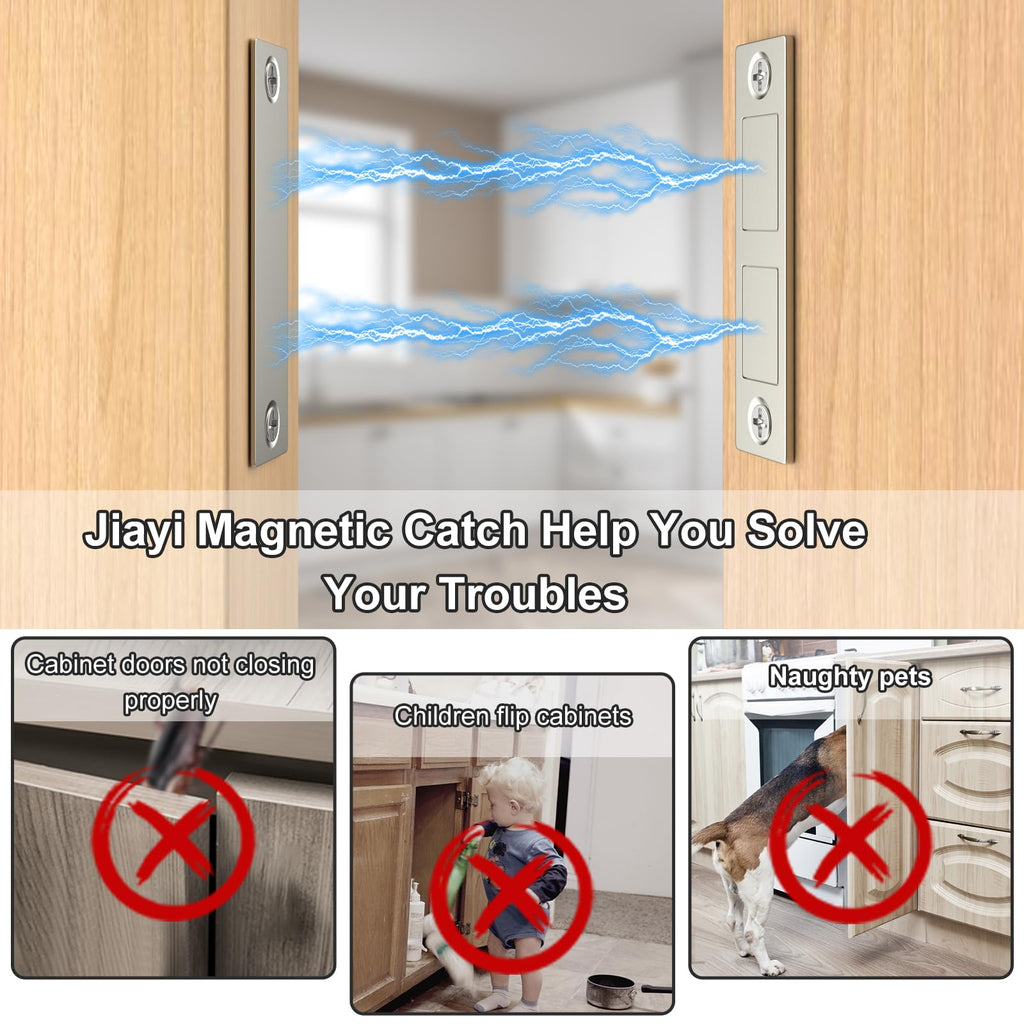 Cabinet Door Magnets Jiayi 4 Pack Magnetic Door Catches Ultra Thin Cupboard Magnets Dual Magnets Catch Latches Cabinet Magnets for Furniture Closet Cupboard Door Closing Magnetic Latch Door Closure