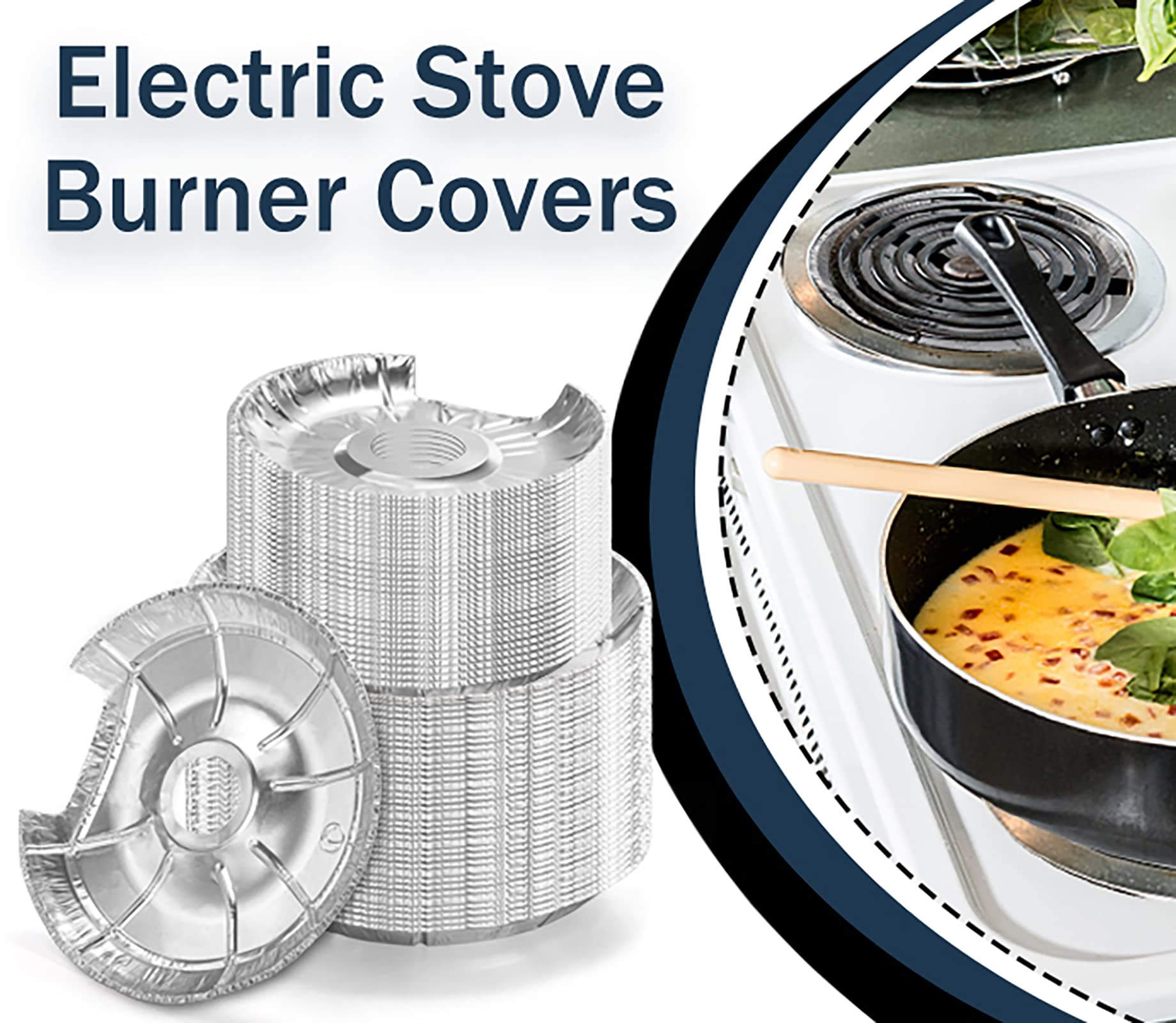 Yesland 100 Pack Stove Burner Covers, Disposable Round Burner Bibs for Electric and Gas Range Stoves, Aluminum Foil Stove Bib Liners for Keeping Stove Clean from Oil & Food Drips(6 & 8 Inches)