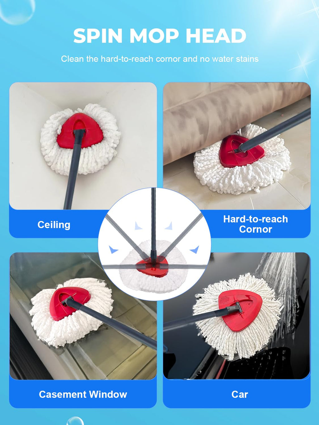 4 Pack Microfiber Mop Heads for Vileda EasyWring & O Cedar Spin Mops - Reusable Replacement Refills, Machine Washable, Gentle on Hardwood Floors/Tile (Compatible with Mop Base)