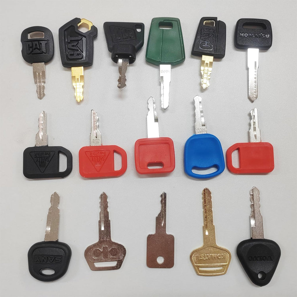 Paifeancodill 16 Pcs Construction Ignition Key Set for Heavy Equipment - Fits Volvo, Caterpillar, Komatsu, John Deere, JCB, Case Excavator - Master Key Set