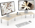 Dual Monitor Stand Riser, Monitor Stand with Adjustable Height Steel leg, Wood Monitor Stand for Desk, Monitor Riser for 2 Monitors with Storage Space