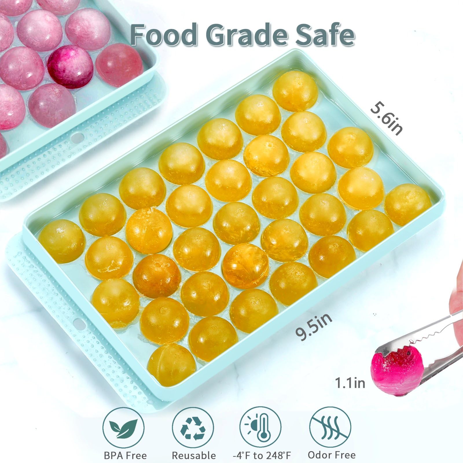 ARTLEO Round Ice Cube Trays 4 Pack for Freezer with Lid Bin, Upgrade Easy Release Ice Ball Maker Mold, Perfect 1.2IN*132 Sphere ice Trays, Freezer Ice Container with Lid, Ice Bucket Tong, Bpa Free