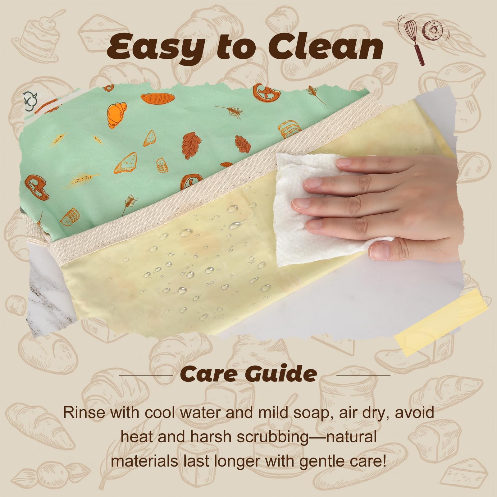 Reusable Beeswax Bread Bags for Homemade Bread 2 Pack, 17 x 13 inch, Natural Lined Cotton Beeswax Bags for Freezer & Refrigerator, Sourdough Bag, Bread Storage Bags Freshness Lock, Bakery Essentials