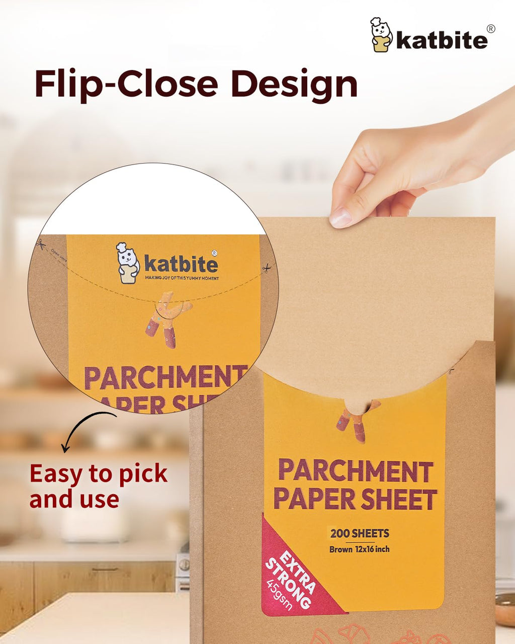 Katbite 200pcs Unbleached Parchment Paper Sheets 12x16 inch (9x13 Optional) Heavy Duty, Baking Paper Parchment for Cookies, Bread, Meat, Pizza