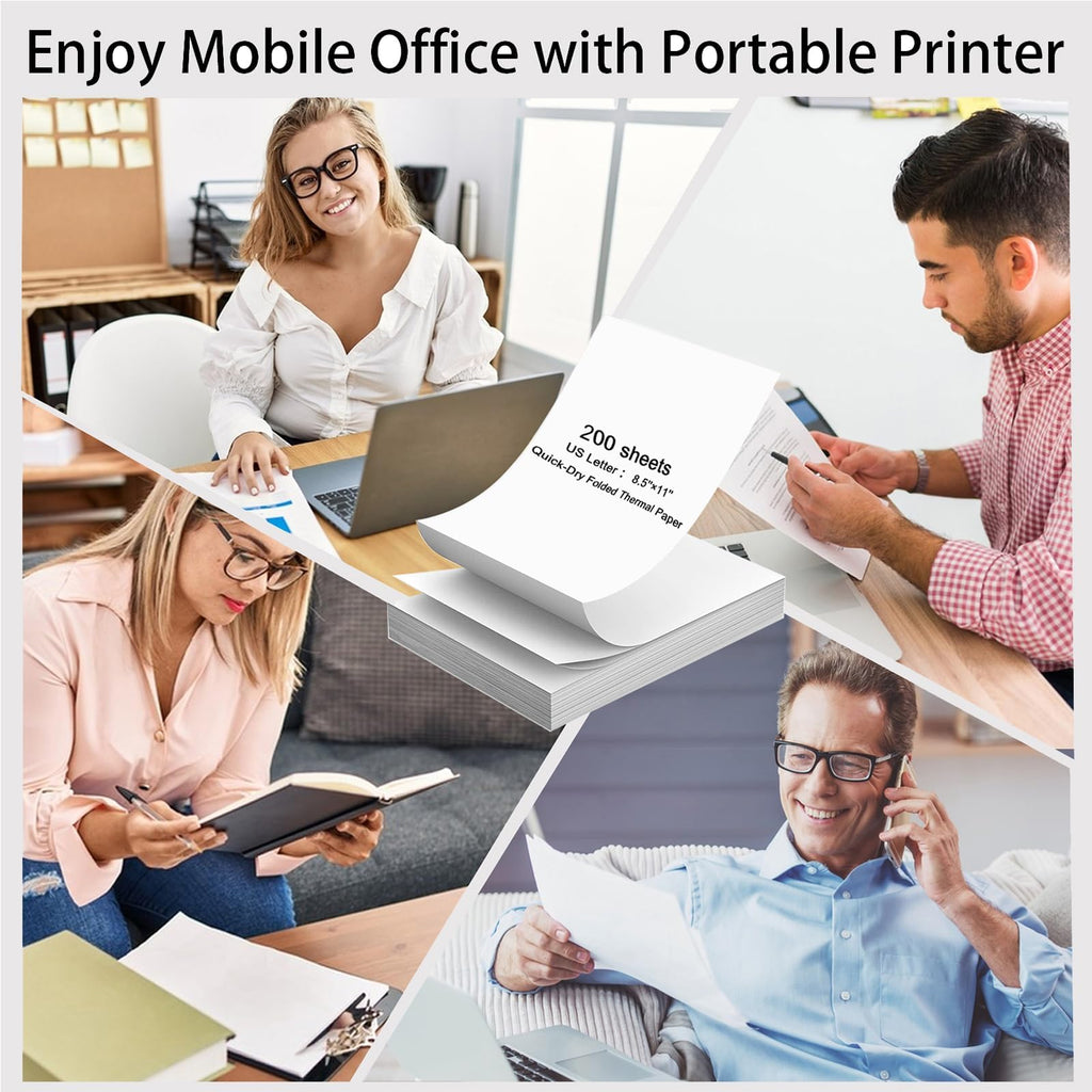 Thermal Printer Paper 8.5 x 11 Inch, 200 Sheets US Letter Size Thermal Paper, Compatible with M08F/A40 Thermal Portable Printer, Continual Feeding Folded Printing Paper (Continuous Folding)