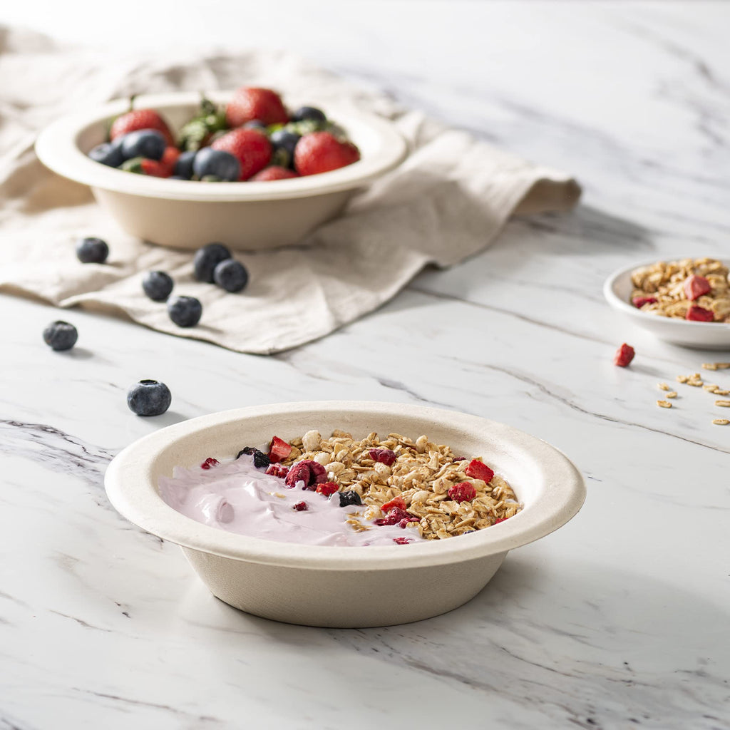 Gusto [16 oz. - 125 Pack] 100% Compostable Heavy-Duty Paper Soup Bowls, Eco-Friendly Disposable Sugarcane - Kraft - Formerly Comfy Package