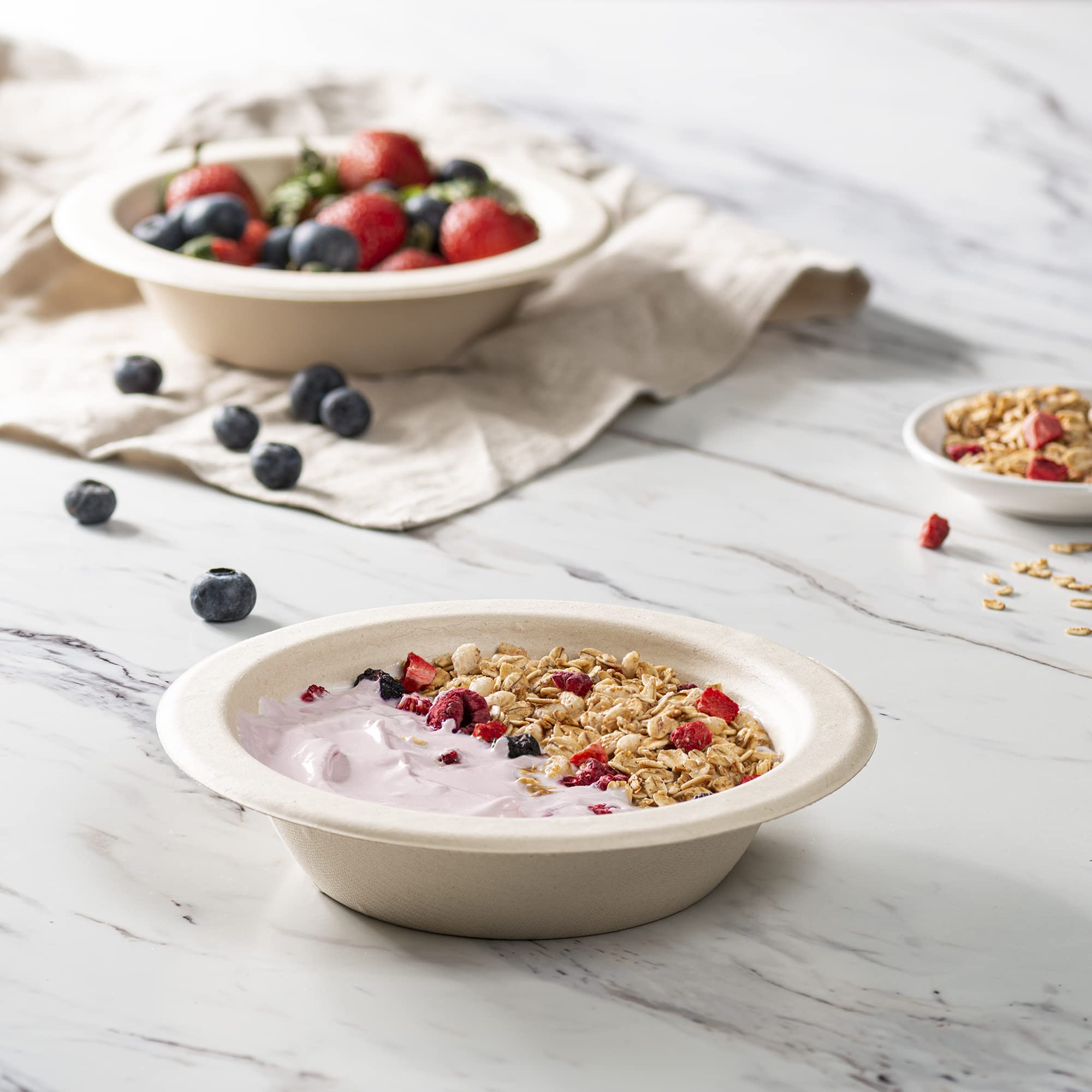 Gusto [16 oz. - 125 Pack] 100% Compostable Heavy-Duty Paper Soup Bowls, Eco-Friendly Disposable Sugarcane - Kraft - Formerly Comfy Package
