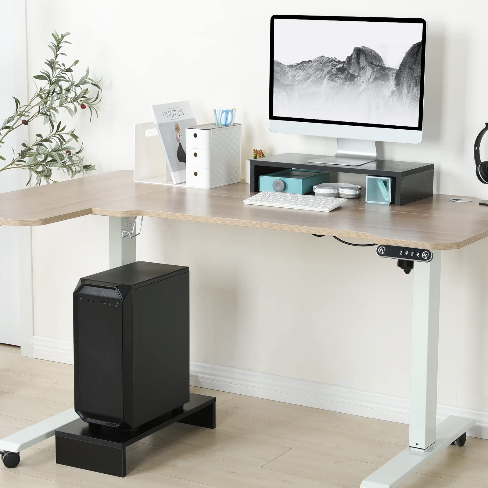 20 inch Monitor Stand Riser, Wood Monitor Stand for Desk, TV/Screen/PC/Printer/Laptop Riser, Computer Stand with Keyboard Organizer, Black Desktop Stand, Monitor Riser TEAMIX