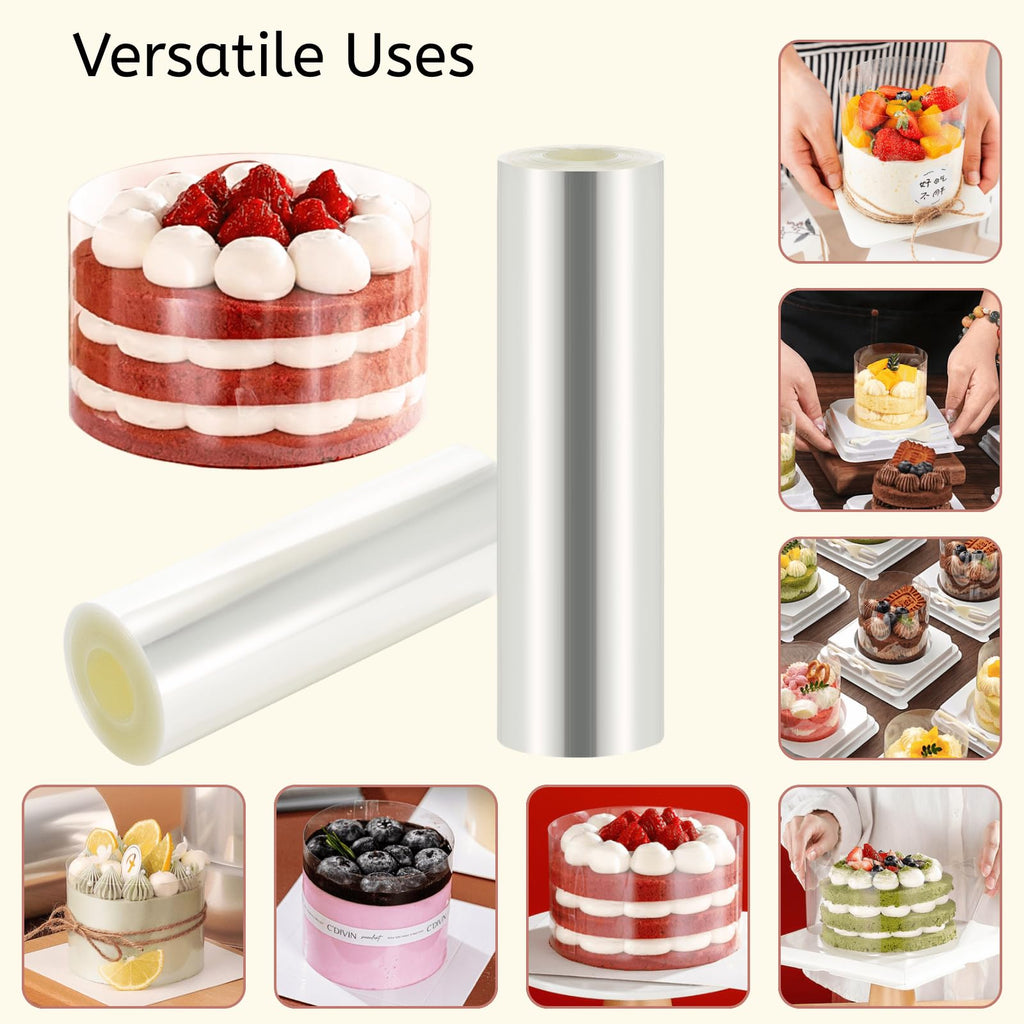 YOUEON Cake Collars Acetate Roll almost 4/4.7/6/8 x 394 Inch, Clear Cake Acetate Sheets Cake Strips for Chocolate, Mousse Baking, Transparent Surrounding Edge Cake Decorating