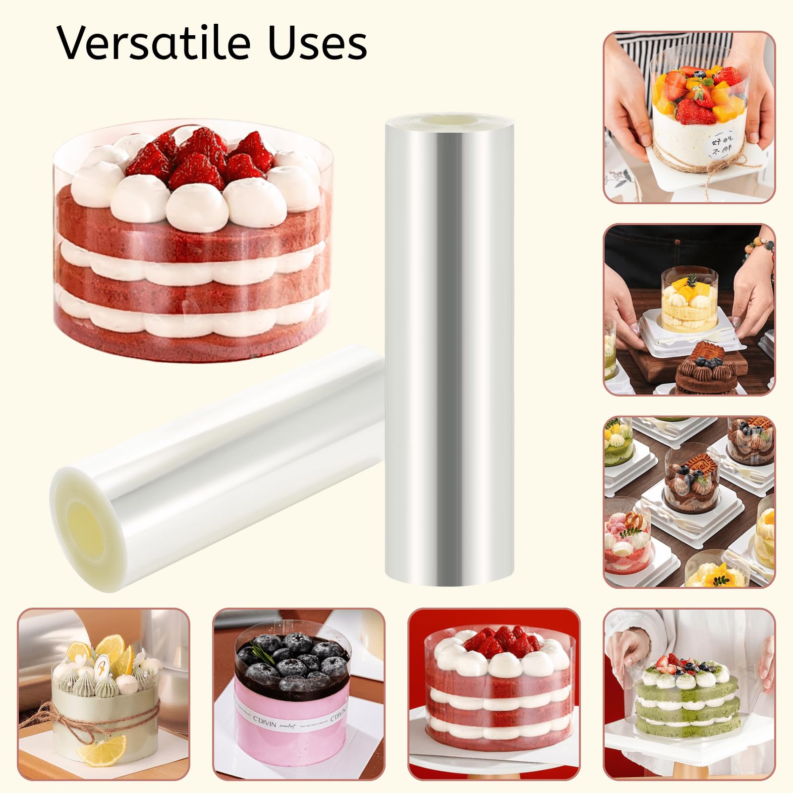 YOUEON Cake Collars Acetate Roll almost 4/4.7/6/8 x 394 Inch, Clear Cake Acetate Sheets Cake Strips for Chocolate, Mousse Baking, Transparent Surrounding Edge Cake Decorating