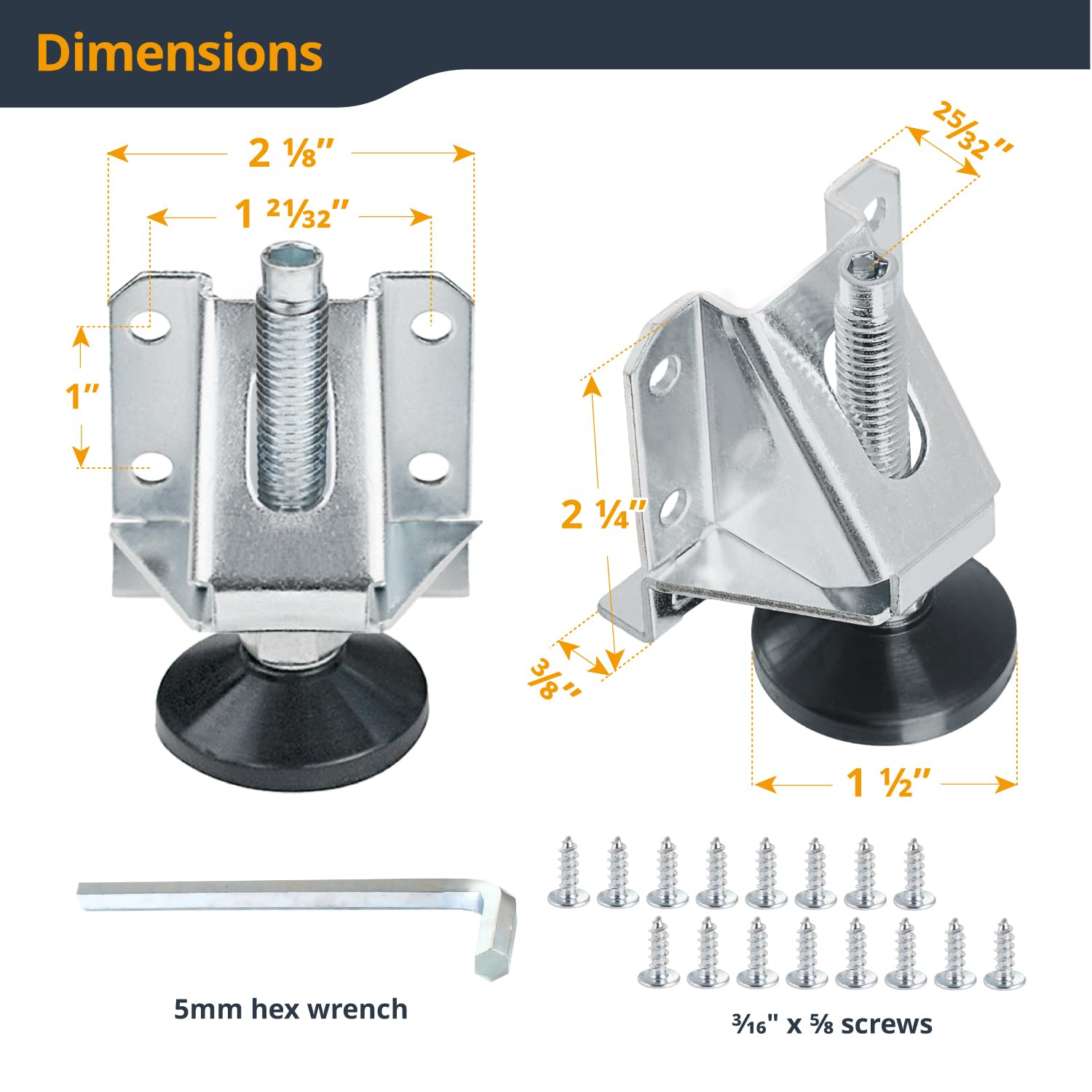 POWERTEC Furniture Leg Levelers 4PK, Adjustable Heavy Duty Leveling Feet with Screws, Lock Nuts and Non-Marring Pads, for Cabinets/Tables/Work Bench/Shelves (71136V)