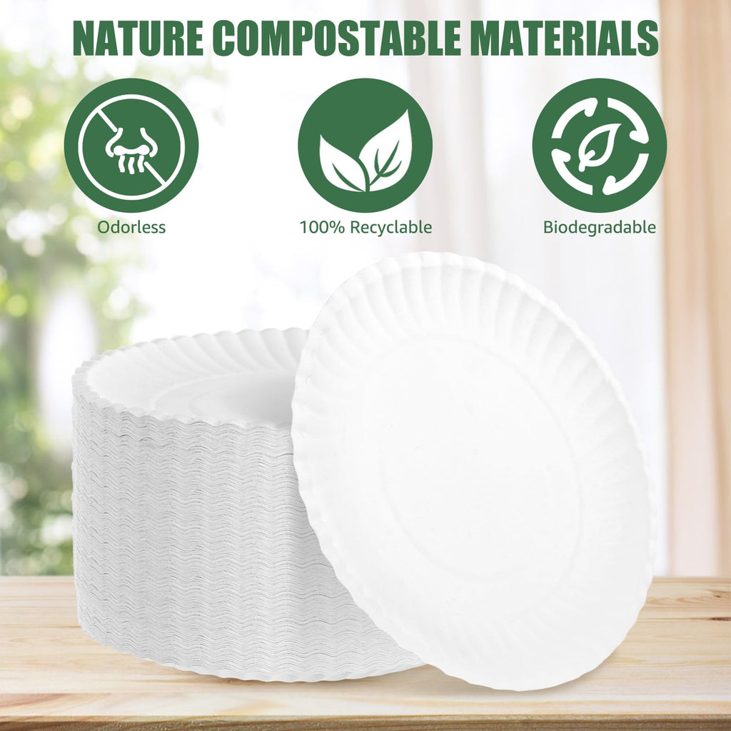 Compostable Plates 6 inch, 600 Pack Paper Plates Bulk, Small Paper Plates Eco Friendly Disposable Plates, White Paper Plates for Dessert, Cake, and Snack