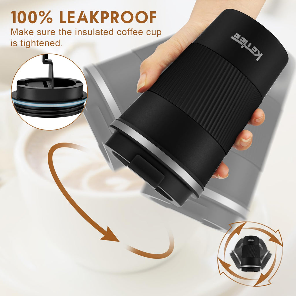 KETIEE Travel Mug 12oz, Vacuum Insulated Coffee Mug with Leakproof Lid, Travel Coffee Tumbler Stainless Steel Double Walled Reusable Coffee Cup for Hot and Iced Water (Black)