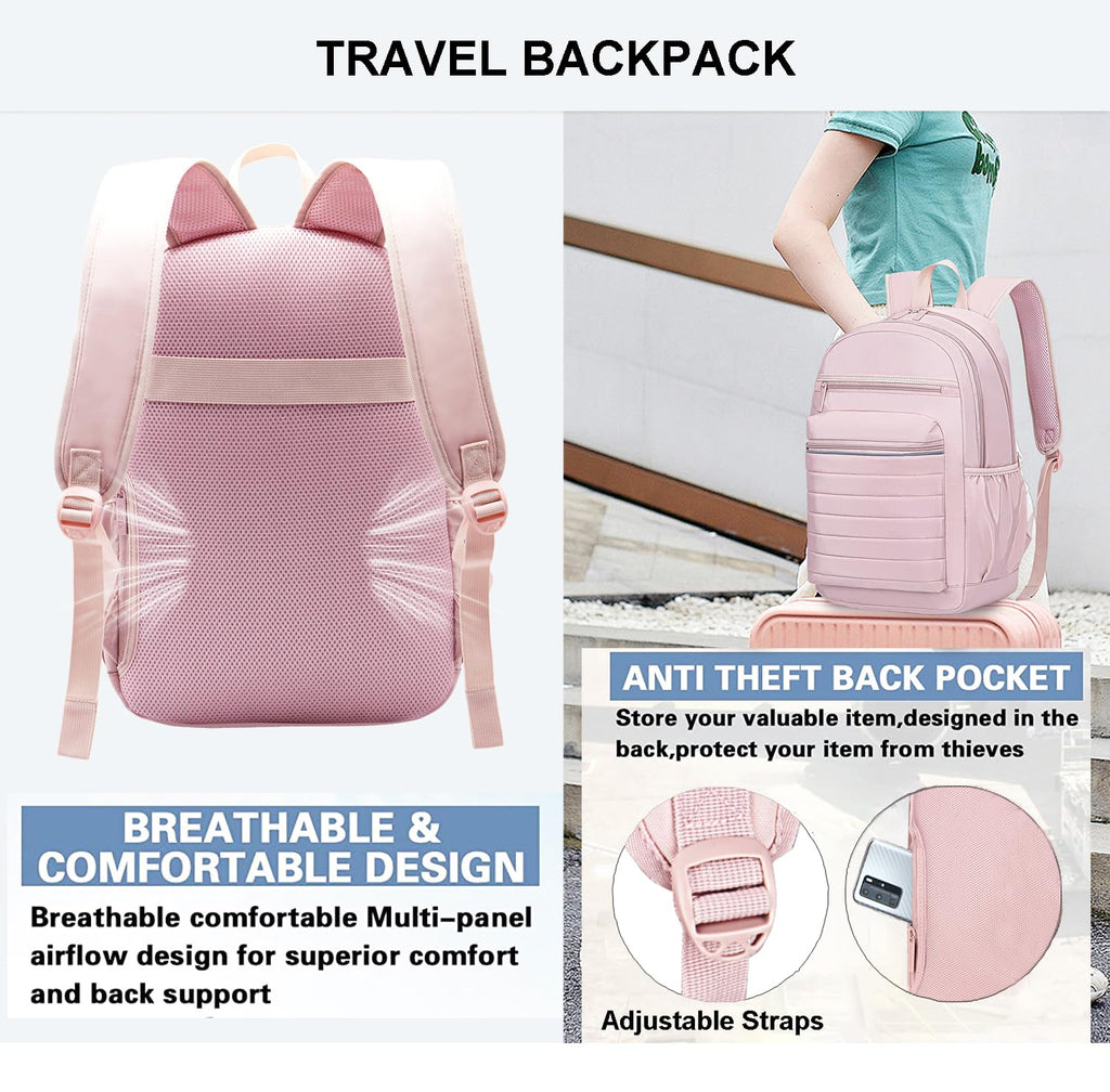 KEOFID Anti-Thief Travel Backpack for Men and Women, Backpack Purse for Women, Fashion Backpack, Casual Backpack for College(Light Pink)